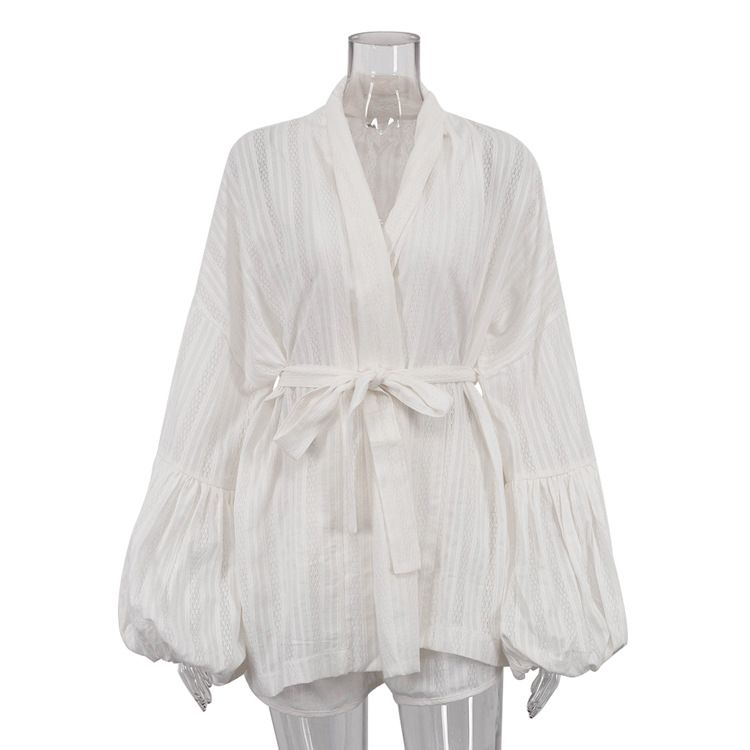 K European And American Women's Casual Suit, Women's New Style With Straps, Loose Long Sleeved Cardigan, Top, Shorts Two-piece Set_ecoleips.com