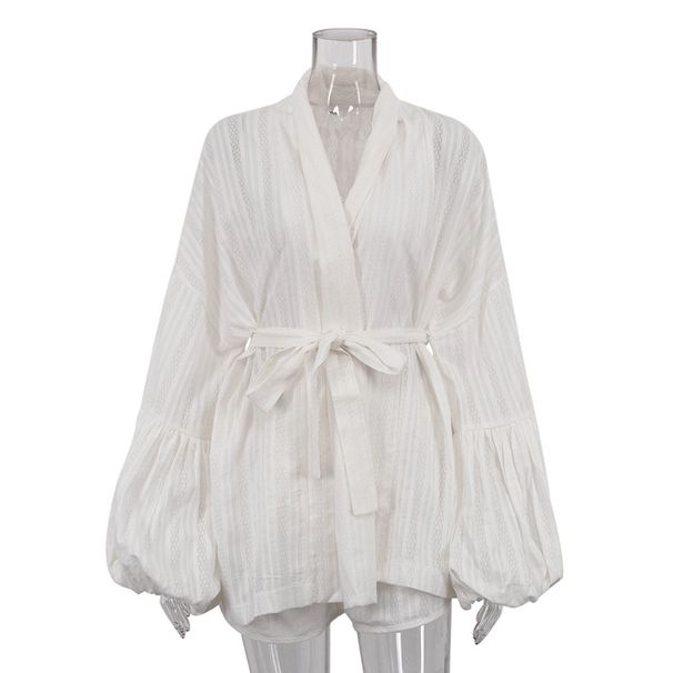 K European And American Women's Casual Suit, Women's New Style With Straps, Loose Long Sleeved Cardigan, Top, Shorts Two-piece Set_ecoleips.com