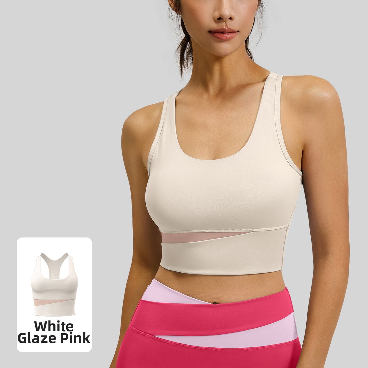 Juyitang Women's Color Block Sports Bra High Strength Push-Up Fitness Vest Shockproof For Running Yoga_ecoleips.com