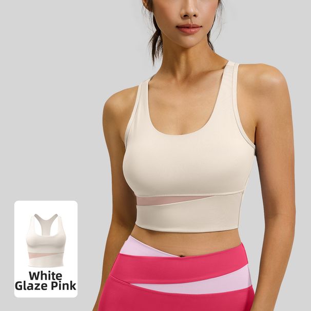 Juyitang Women's Color Block Sports Bra High Strength Push-Up Fitness Vest Shockproof For Running Yoga_ecoleips.com