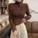 girl Winter Slim Fit Base Half Turtleneck Integrated Fleece Thickened Long Sleeve Knitted Top Warm Shirt_ecoleips.com