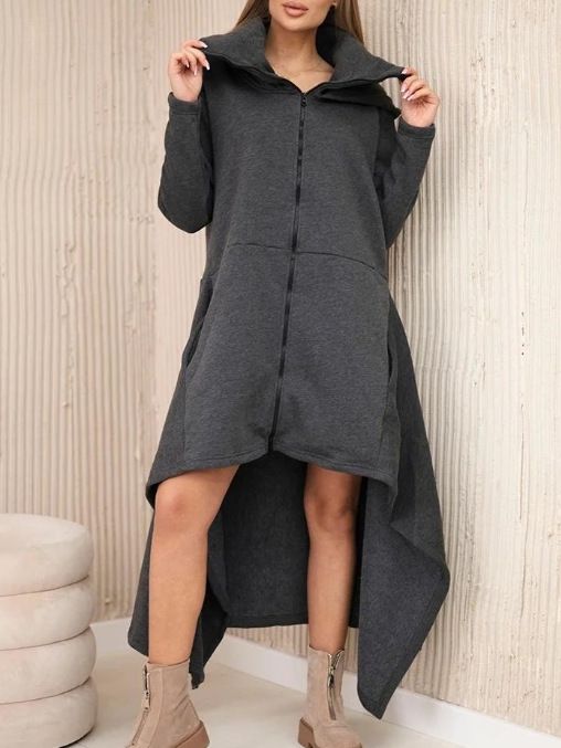 Women's Long Hooded Sweatshirt Dress Style Slimming A-Line Skirt Loose Versatile Autumn Winter Clothing_ecoleips.com