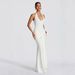 Elegant Halter Neck Bodycon Dress With Flowing Ribbon Accents - Slim-Fit Long Formal Gown In White, Black & Sky Blue (S/M/L)_ecoleips.com