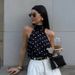 2025 Autumn New Cross-Border Design American Hot Girl Style Acetate Polka Dot Tie-Neck Camisole For Women_ecoleips.com
