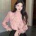 2025 New French Style Sweet And Elegant Floral Ruffle Stand Collar Versatile Tencel Chiffon Blouse For Women Summer_ecoleips.com
