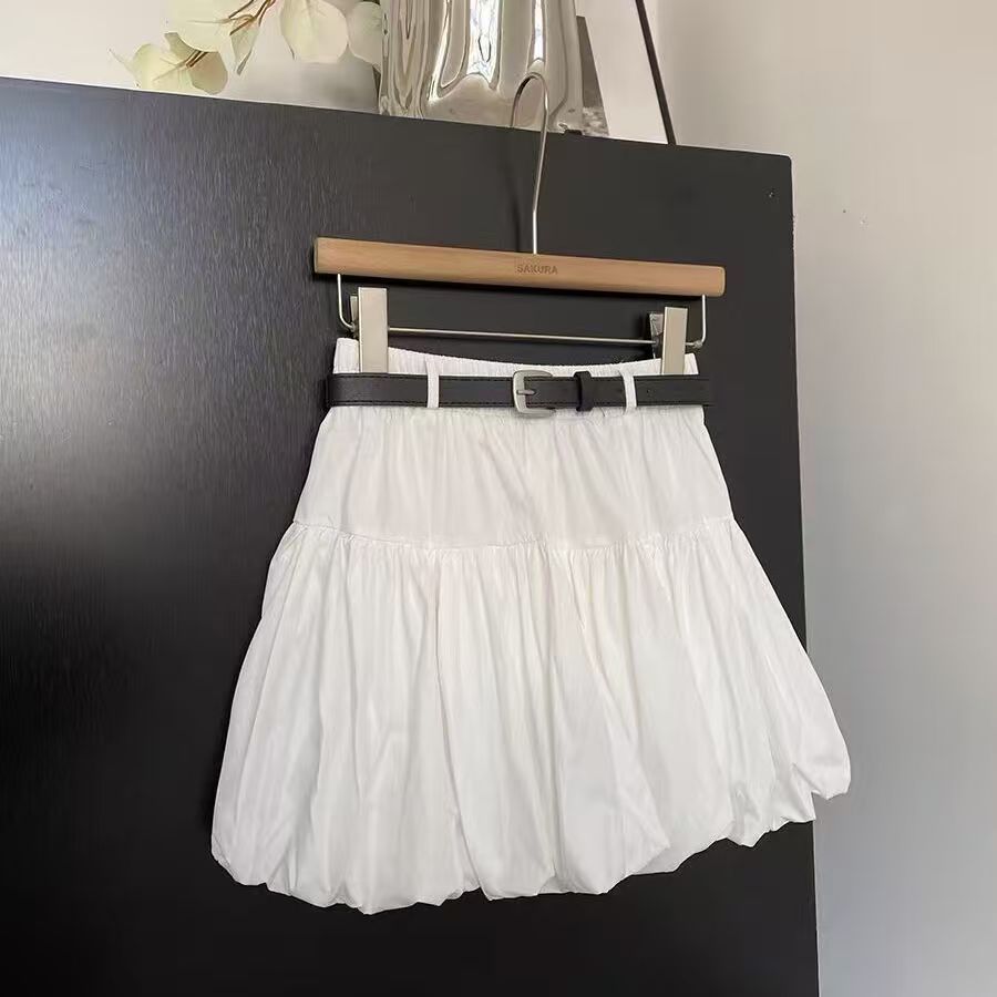 Free Belt Cloud High Waist Thin Skirt White Summer Bud Skirt 2025 Tutu Skirt New Cake Lantern_ecoleips.com