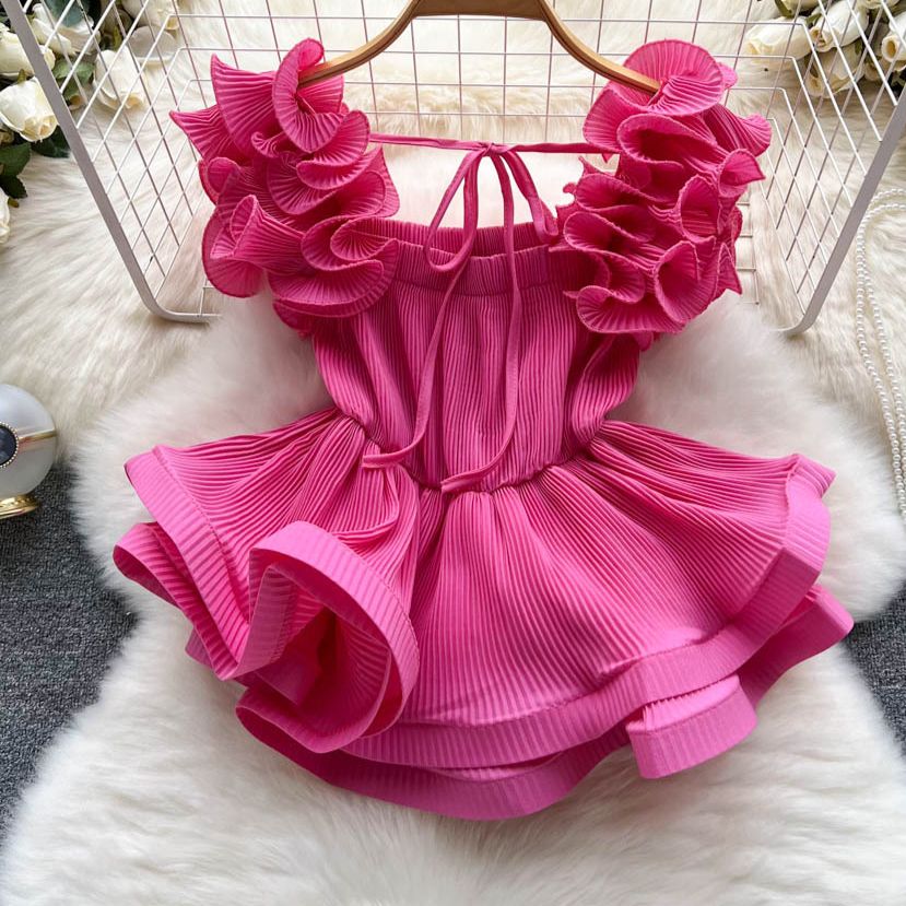 Women's Clothing Design Niche Ruffled Vest Outerwear For Women In Summer Sweet And Spicy Waist Short Top Crop Top_ecoleips.com