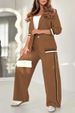 Women's Clothing Lapel Solid Color Striped Casual Suit Trousers Set_ecoleips.com