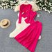 Women’S 3-Piece Set – Sleeveless Vest, Long-Sleeve Knit Cardigan & Midi Skirt, Metal Buttons, Slim Fit (Orange-Red, Rose, Beige, Blue, Brown, Black)_ecoleips.com