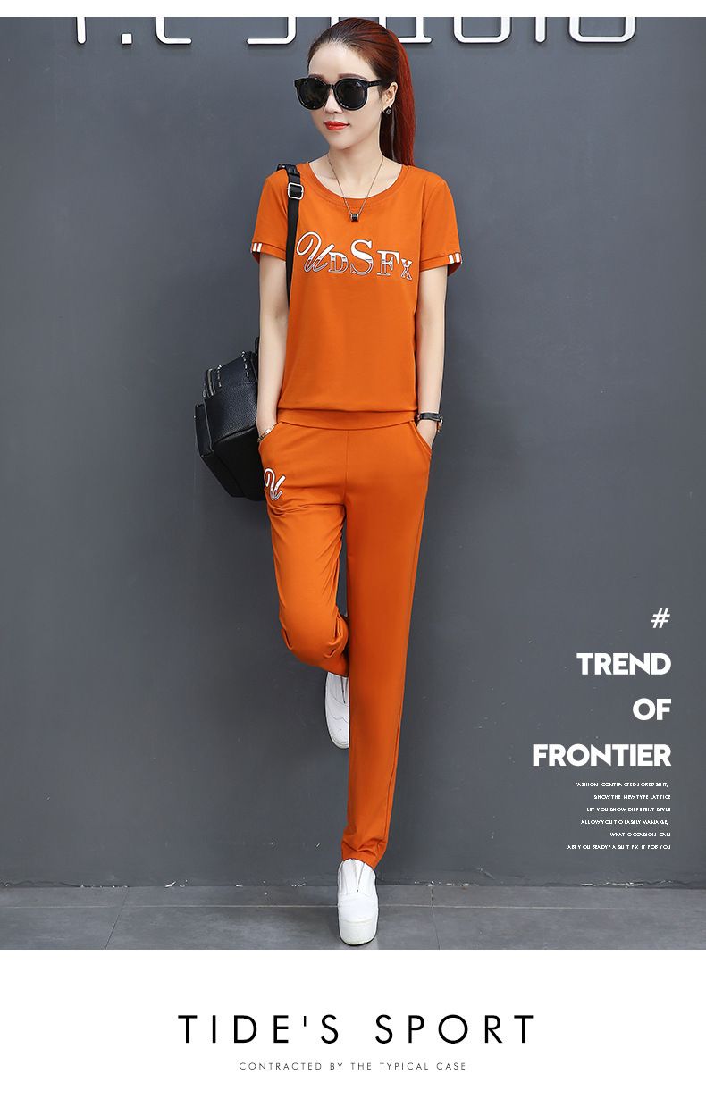 Women's Summer Korean Style Loose Fashion Two Piece Set Short Sleeve Long Pants Casual Running Outfit 2026 New_ecoleips.com