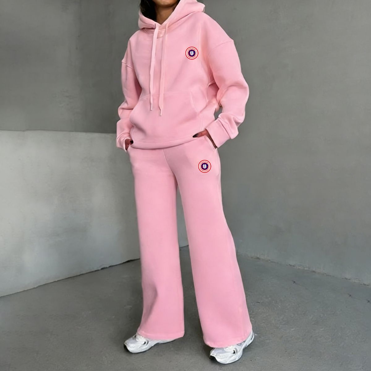 Women's Trendy Two-Piece Outfit Hooded Zip-Up Sweatshirt And Flared Pants Set Grey/Black/Pink/Red/Green/Khaki S-XXL_ecoleips.com