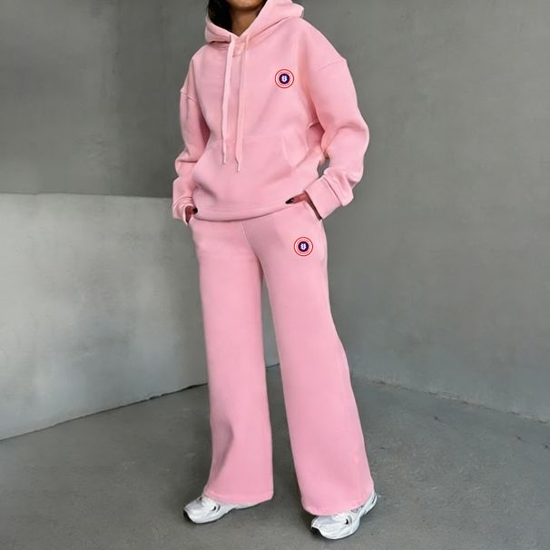 Women's Trendy Two-Piece Outfit Hooded Zip-Up Sweatshirt And Flared Pants Set Grey/Black/Pink/Red/Green/Khaki S-XXL_ecoleips.com