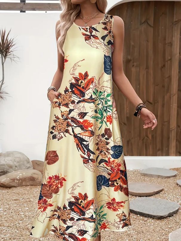 Women's Clothing Ladies Tropical Leaf Print Vest Dress_ecoleips.com
