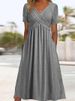 2024 Autumn New Cross-Border European And American Solid Color V-Neck Short Sleeve Unique Dress Women's Fashion_ecoleips.com
