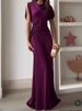 Casual O-neck Draped Gowns Dress Elegant Hight Waist Slim Fit Evening Dress Vestidos Women Fashion Temperament Solid Long Dress_ecoleips.com