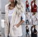 Women's Autumn and winter plus size fashionable solid color sleeveless hooded pocket vest furry vest_ecoleips.com