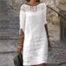 Women's Clothing Women's Solid Color Pure Cotton Lace Dress Style Round Neck Five Sleeve For Formal & Casual For Women_ecoleips.com