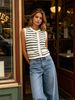 Classic Striped Knit Vest, Women's Sleeveless Button-Up Sweater For Layering_ecoleips.com
