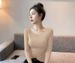 Wear Tight-fitting Pure Desire U-neck Slim-fitting Fashion Bottoming Shirt In Autumn And Winter 2025, Simple Long-sleeved T-shirt_ecoleips.com