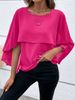 Women's Clothing Elegant Solid Color Chiffon Blouse For Women, Flowy Bell Sleeve & Layered Cape Design_ecoleips.com