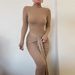Women's Fashion Sexy Long Sleeve Streamer Maxi Dress Ruched Slim Fit Dress_ecoleips.com