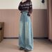 Light Blue Curved Wide-leg Jeans For Women, Winter American-style Design, High-waisted, Loose-fitting, Warm Long Pants_ecoleips.com