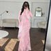 Muslim Dress Women Elegant Lace Bodycon Evening Dress With Flared Sleeves – High Waist Long Dress For Women In Peacock Blue, Pink & White_ecoleips.com