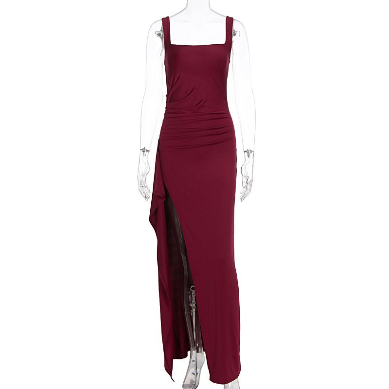 Women's Evening Gown Sexy Fashionable Halter Neck Backless High Slit Dress_ecoleips.com