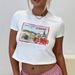 American-style Ins Niche Retro Stamp Print Cropped Slim-fit Solid Color Short-sleeve T-shirt Top For Women Cross-border_ecoleips.com