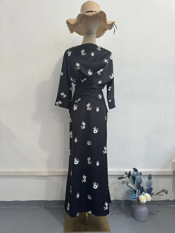 Women's Clothing Loose Breathable Casual Round Neck Flower Print Skirt Suit_ecoleips.com