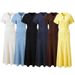Elegant round Neck Short Sleeve Dress for Women Slimming Waist Long Knitwear Casual Fashion Spring/Autumn Summer_ecoleips.com
