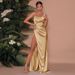 Women's Clothing Summer New Sexy Dress Temperament One Shoulder Fishbone Side Slit Dress Satin Long Skirt_ecoleips.com