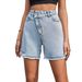 Women’s Clothing INS Spring and summer fashion high waist loose slim raw edge denim shorts_ecoleips.com