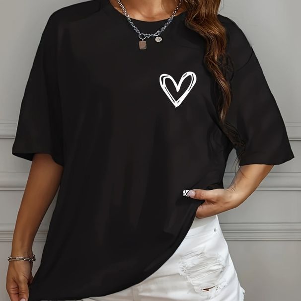 2025 European And American New Short Sleeve For Women, Casual Loose Fit T-Shirt With Unique Heart Print_ecoleips.com