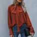 Women's Clothing High Neck Bow Tie Puff Long Sleeve Women's Top Style Loose Fit Versatile Clothing Best Seller_ecoleips.com