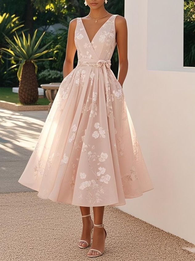 2025 European And American Women's Evening Dress, Sleeveless Vest V-Neck Digital Print Dress_ecoleips.com