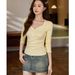 2025 #Craftsmanship Selection # American Button V-Neck Long Sleeved T-Shirt Women's Pure Cotton 2025 Autumn New Shoulder Top_ecoleips.com