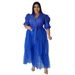 Aria Basics Aria Basics N7681 Autumn Style European And American Solid Color Shirt Top Tie-Up Sheer Sexy Mesh Plus Size Dress_ecoleips.com