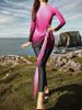 Conservative Muslim Women's One-Piece Swimsuit Diving Suit High Collar Long Sleeve 2025 Trendy Slimming Ensemble Set_ecoleips.com