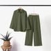 Women's Wide Leg Suit Set - Lapel Long Sleeve Blouse & Solid Color Pants For Spring/Autumn Casual Wear_ecoleips.com
