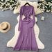 Parisian-Inspired Knit Midi Dress – Metallic Button Waist-Defining Elegance (Pink/Taupe/Black/Green/Burgundy/Purple/Coffee, Stretch Blend)_ecoleips.com