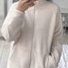 Cozy Fleece-Lined Zip-Up Hoodie – Oversized Stand Collar Pullover With Plush Sherpa Interior (Beige) – Warm Loungewear For Women_ecoleips.com