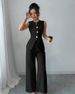 Women's Sleeveless Vest & Wide-Leg Pants Set – 100% Polyester Office Wear (Black, S-XL) | Breathable & Professional Two-Piece Outfit_ecoleips.com
