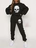 Women's Autumn And Winter Hip-hop Casual Street White Skull Pattern Printed Round Neck Sweatshirt+sports Pants Warm Suit-616_ecoleips.com