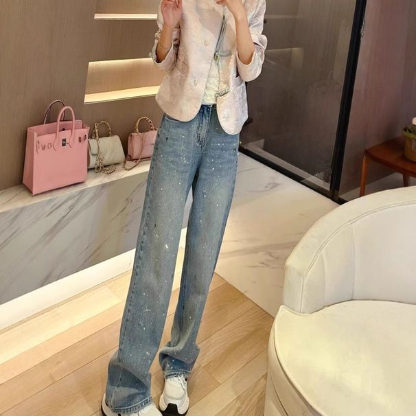 Women's Clothing Autumn Slim Fit Straight Leg Jeans For Plus Size Women Wide Leg Pants Stylish And Versatile Pear Shaped_ecoleips.com