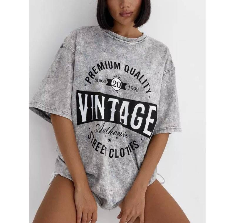 American High Street Vintage Washed Old Design Pure Cotton T-shirt Women's Fashion Versatile Casual Top Ins Tide_ecoleips.com