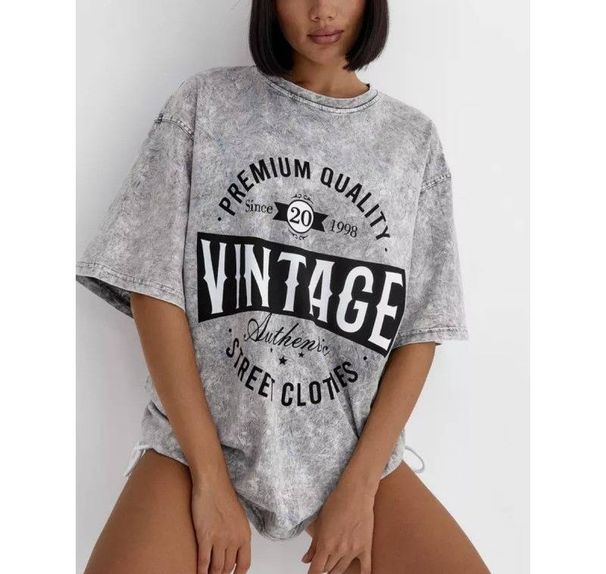 American High Street Vintage Washed Old Design Pure Cotton T-shirt Women's Fashion Versatile Casual Top Ins Tide_ecoleips.com