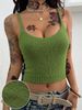 Women's Summer Vacation Knit Cami, V-Neck Spaghetti Strap Cropped Tank Top_ecoleips.com