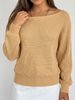 Women Soft Skin-Friendly Breathable Knit Sweater Boat Neck Lantern Long Sleeve Oversized Loose Rib Hem Knit Top_ecoleips.com