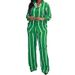 Spring Women's Clothing Striped Lapel Shirt And Trousers Set Casual Simple Clothing_ecoleips.com
